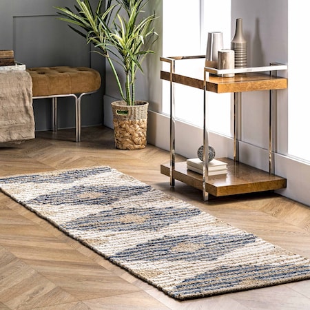 Nuloom Hand Braided Marla Denim And Jute Diamonds Area Rug 2ft 6in x 8ft ASDR02A-2608